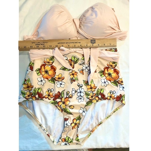 NWOT — Vintage Style Tropical Floral Bikini with Tie Halter Strap Size 12 - Picture 7 of 8